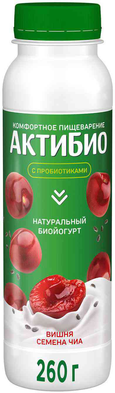 Биойогурт питьевой Актибио вишня, семена чиа 1,5%