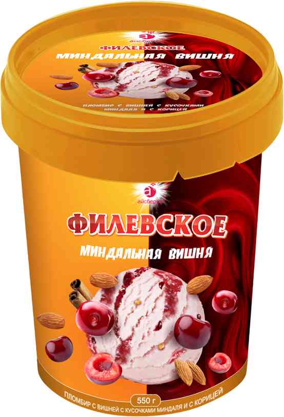 Мороженое пломбир Айсберри Филевское Миндальная вишня 12%