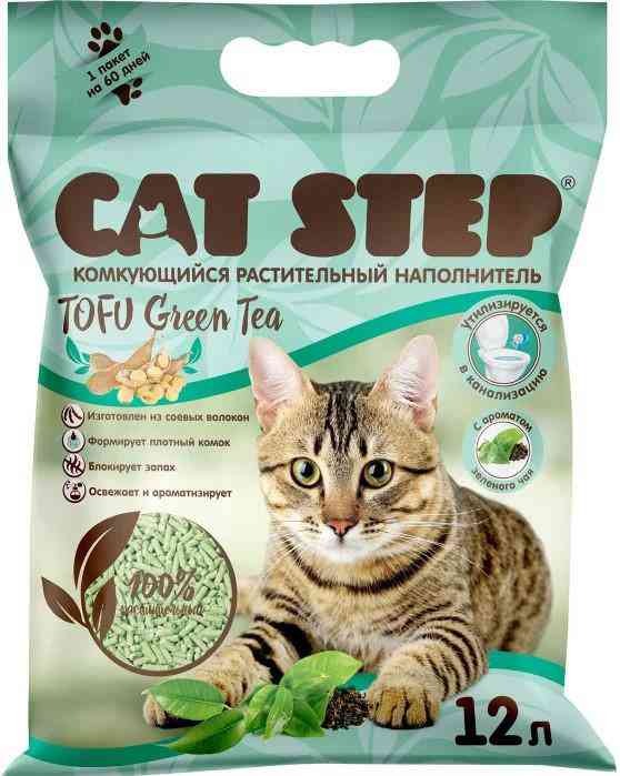 Наполнитель для кошачьего туалета комкующийся растительный Cat Step Tofu Green Tea