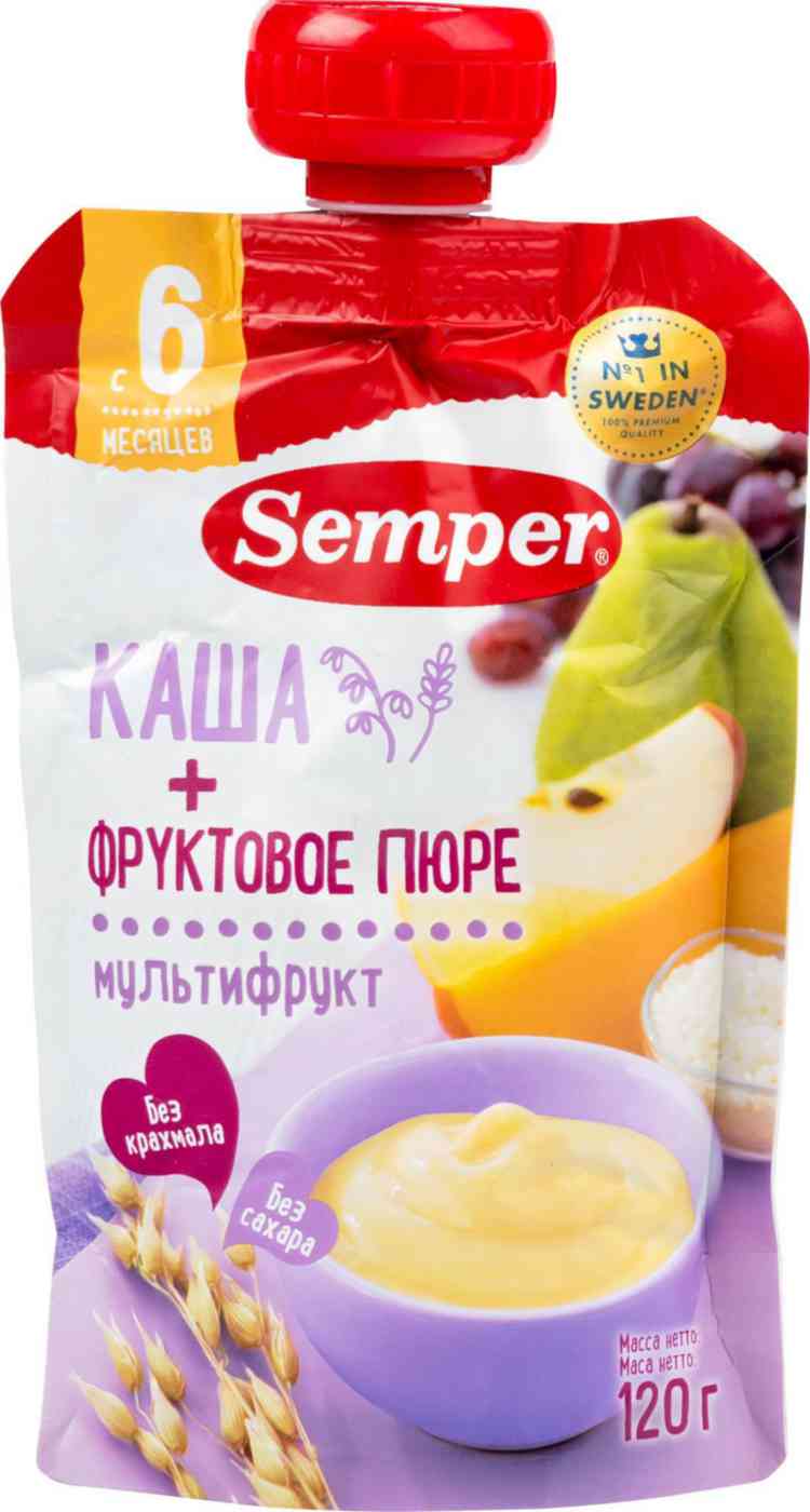 Каша с фруктовым пюре Semper Мультифрукт с 6 месяцев