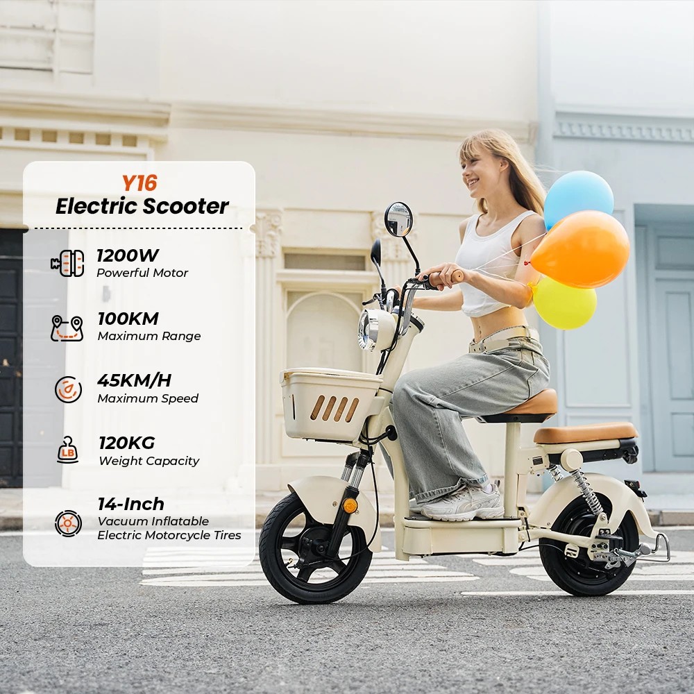 iScooter Y16 14-Inch City Ride E-Scooter Dual Comfortable Seat with Baskets 1200W 48V20Ah Long Range 90-100km Electric scooter CN Version HONOR Magic9 Pro Max