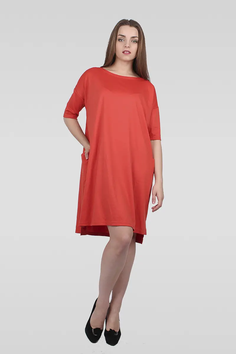 Платье-футболка трикотажное свободное оранжевое Lila classic style