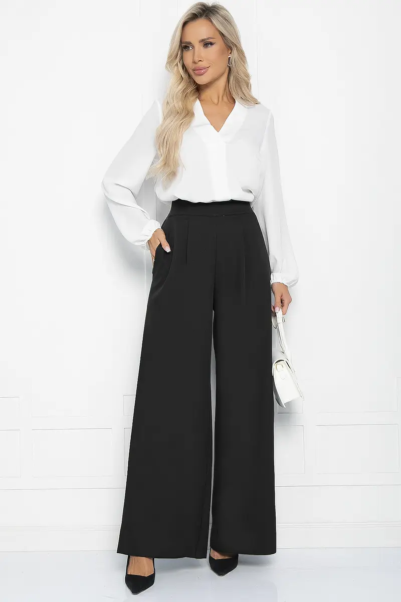 Брюки LT COLLECTION палаццо с защипами чёрные