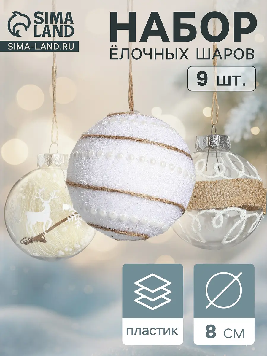 Ёлочные шары Орсон набор 9 шт. 8 см GroupPrice