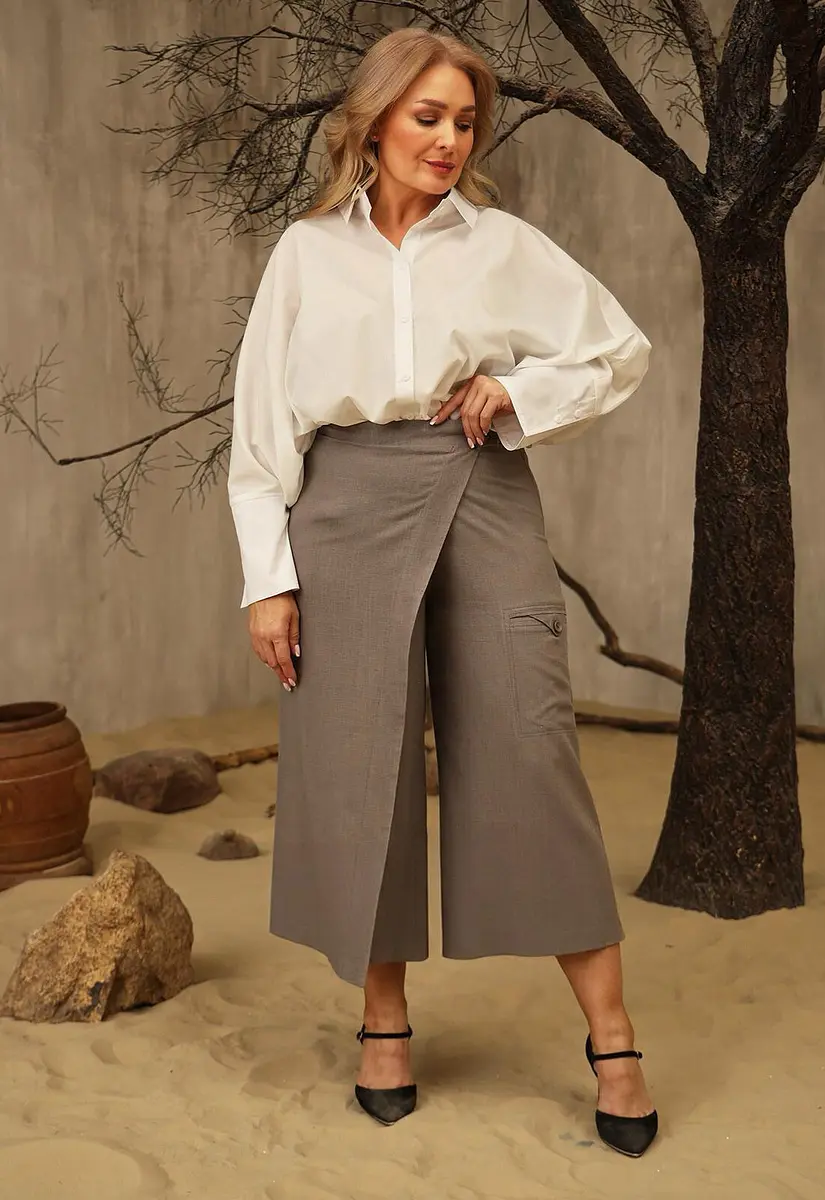 Брюки-юбка Dimma Fashion Studio льняные с запахом бежевые