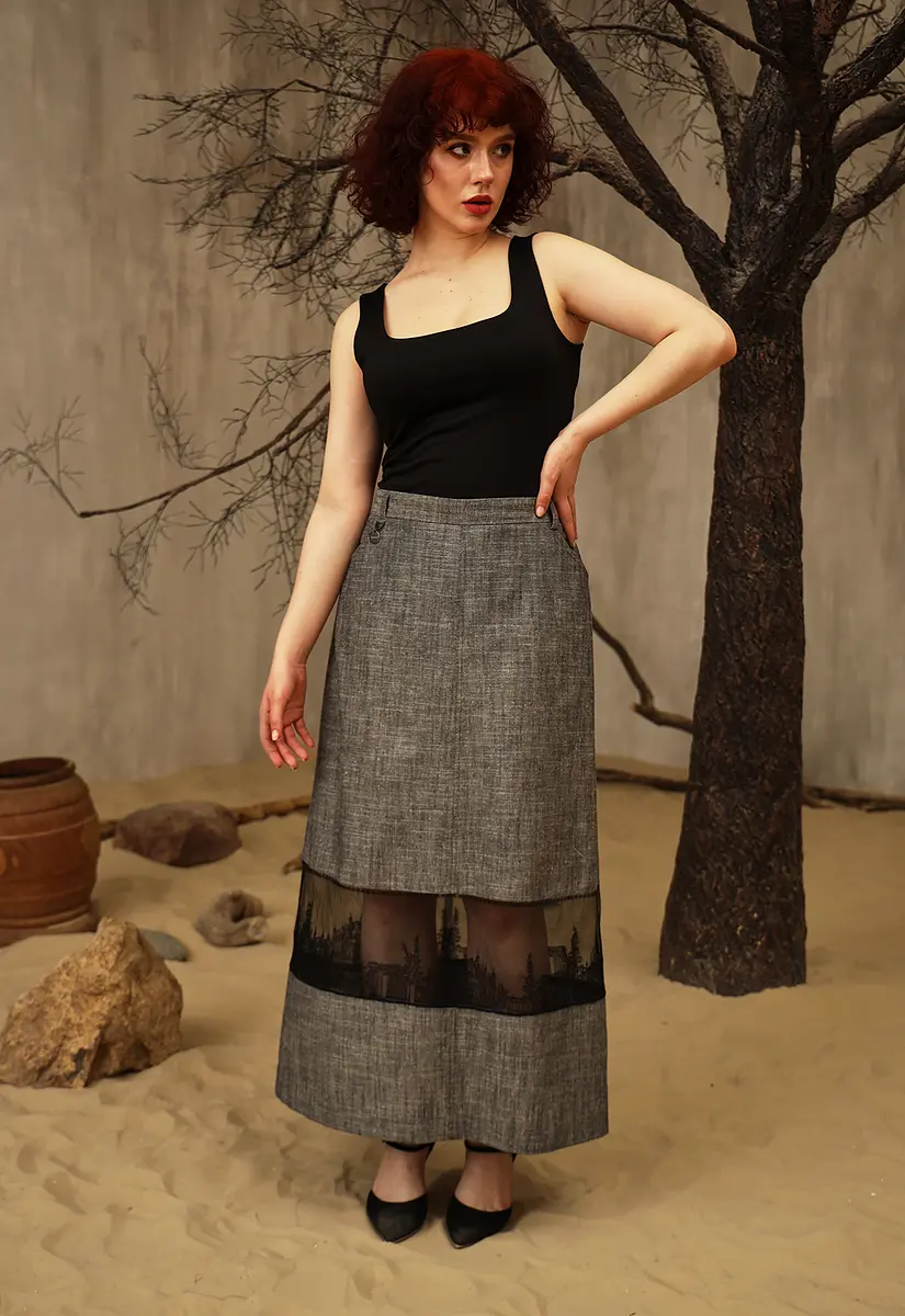 Юбка Dimma Fashion Studio макси льняная графитовая