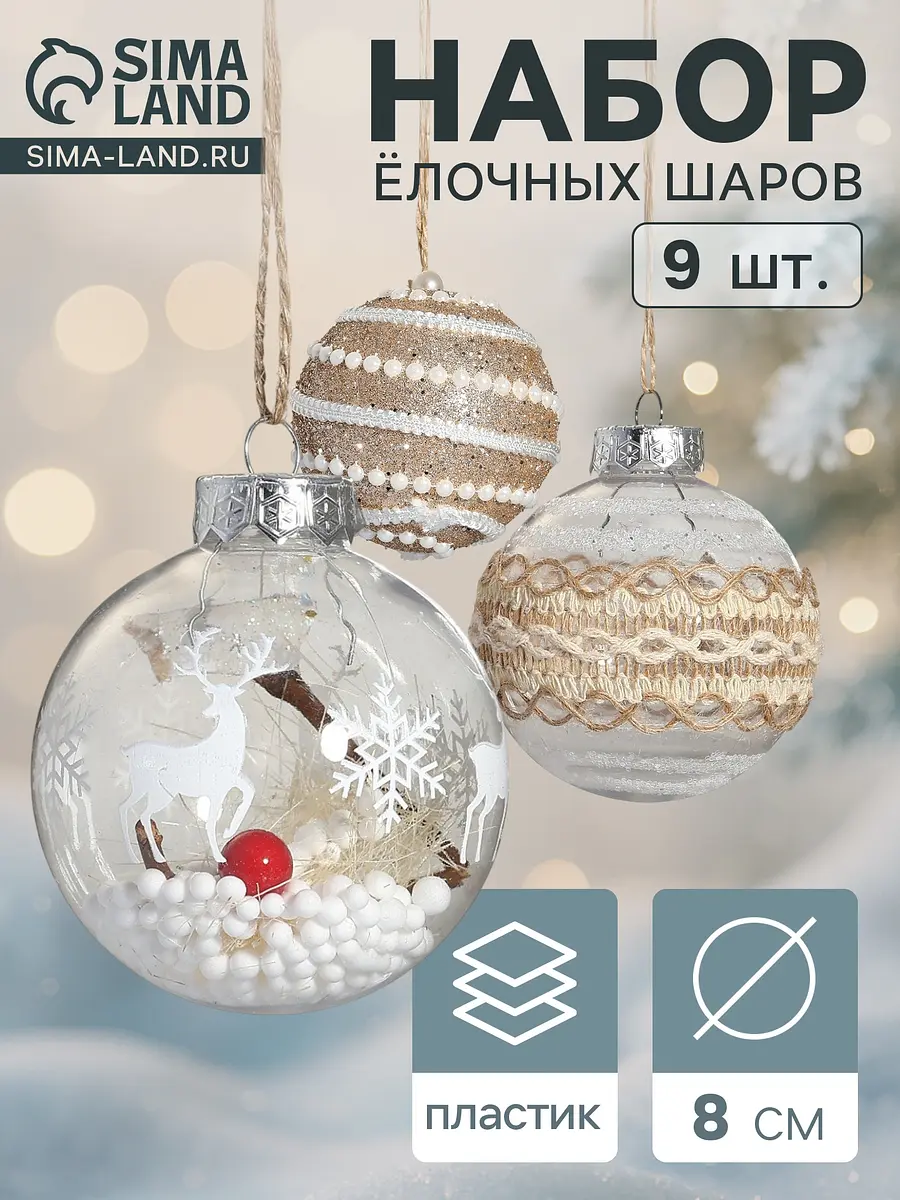 Ёлочные шары Орсон набор 9 шт золотистые прозрачные GroupPrice