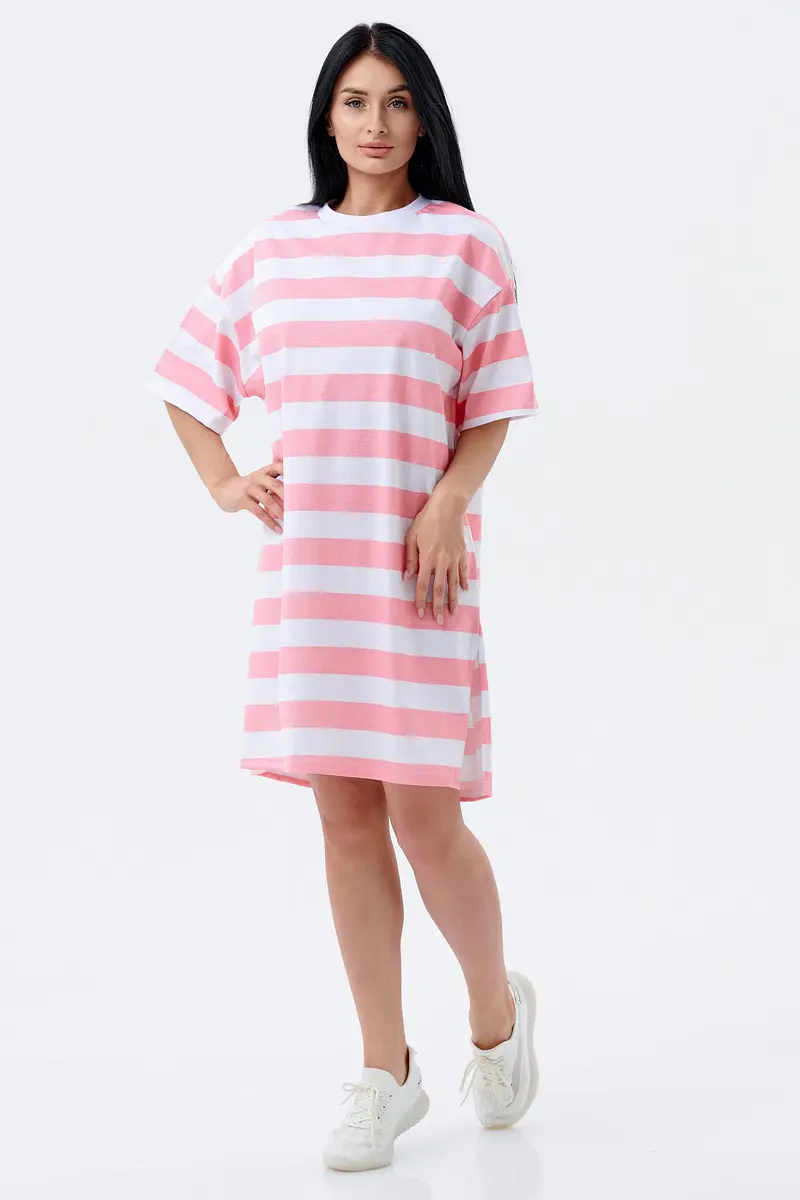 Платье-футболка Lika Dress в полоску розовое