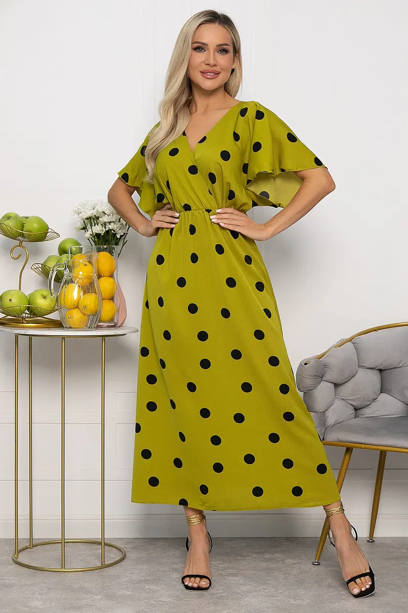 Платье LT Collection макси в горох зелёное
