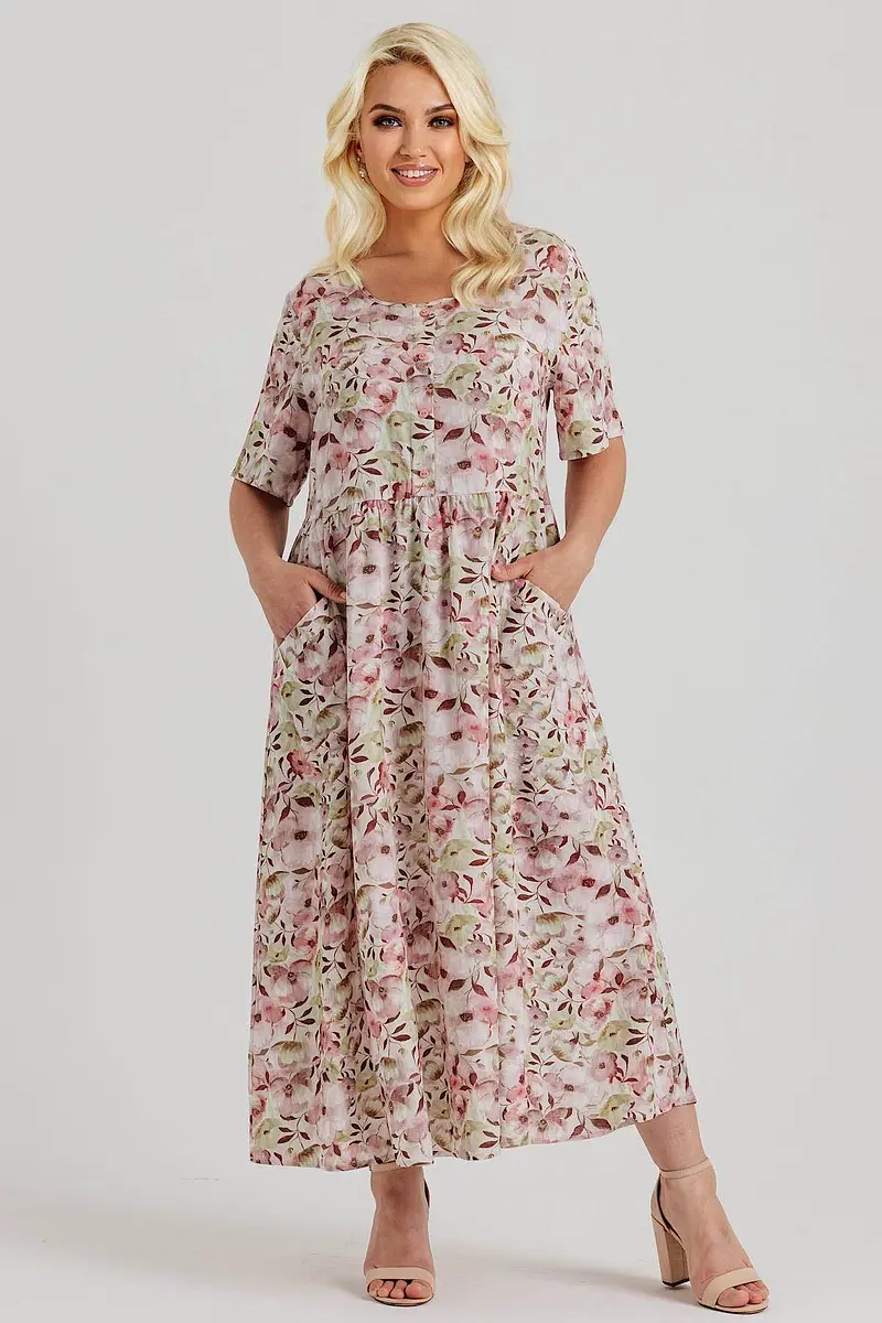 Платье Rise миди с цветочным принтом пудровое