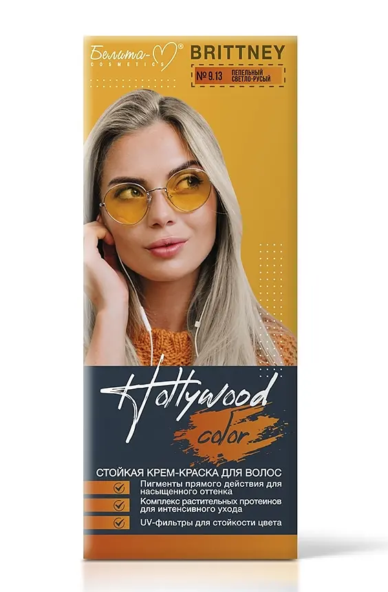 Крем-краска для волос Hollywood color № 9.13 Brittney пепельный светло-русый Белита-М пепельный светло-русый 9.13 стойкая