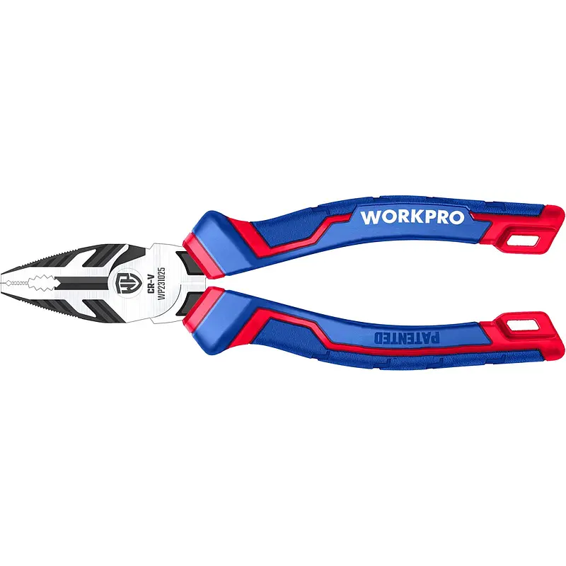 Пассатижи Workpro 180 мм с трёхкомпонентными ручками красные
