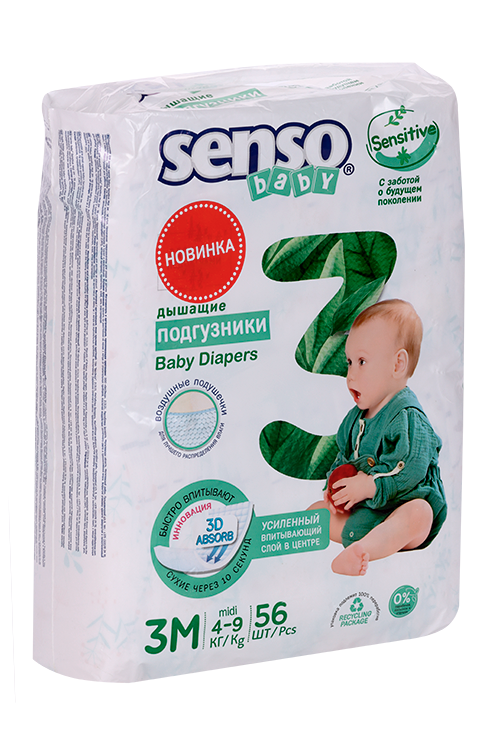 Детские подгузники Senso Baby Sensitive midi (4-9кг), 56 шт Аптеки Плюс
