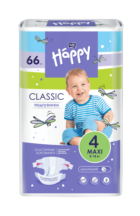 Подгузники Bella baby Happy classic Maxi с эластич боковинками (8-18кг), 66 шт Аптеки Плюс