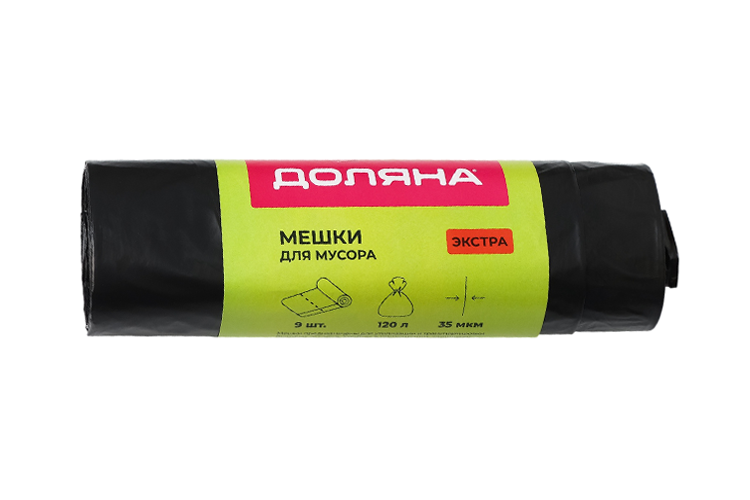 Мешки д/мусора Доляна с завязками 120 л 35 мкм ПНД 9 шт цвет черный Аптеки Плюс