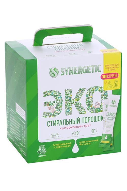 Порошок стиральный SYNERGETIC в стиках 100 шт Аптеки Плюс