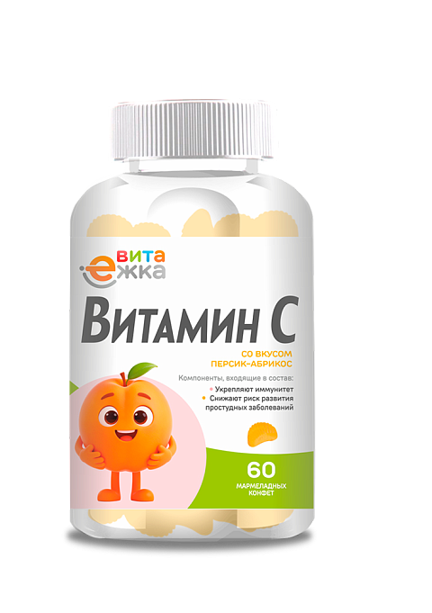 Витамином С ВитаЕжка со вкусом персик-абрикос, 2,5 г, 60 шт, пастилки жевательные Аптеки Плюс