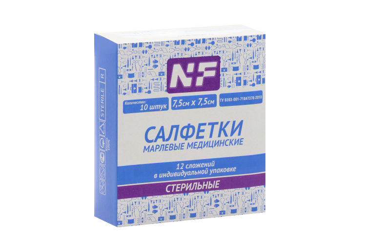 Салфетки стер 12 сложен индив уп 7.5х7.5 см, 10 шт, Ньюфарм Аптеки Плюс