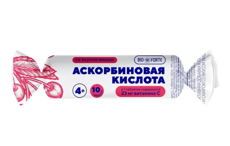 Аскорбиновая кислота Comforte Солнышко с глюкозой и сахаром вишня, 3 г, 10 шт, таблетки Аптеки Плюс