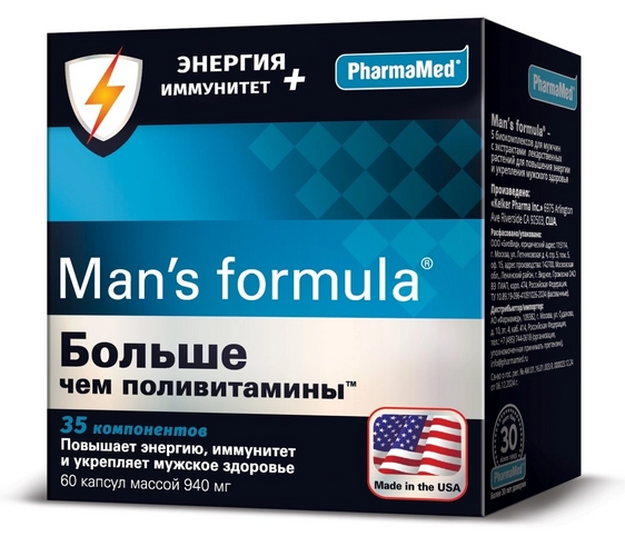 Больше чем поливитамины Энергия+Иммунитет Man's Formula, 60 шт, капсулы Аптеки Плюс