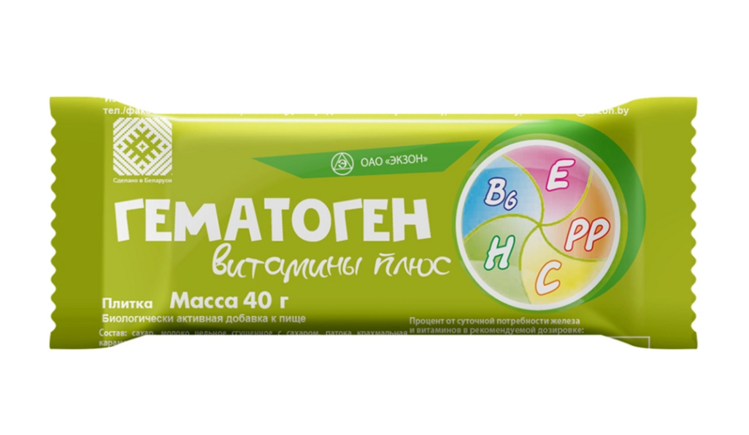 Гематоген витамины плюс, 40 г, плитки Аптеки Плюс