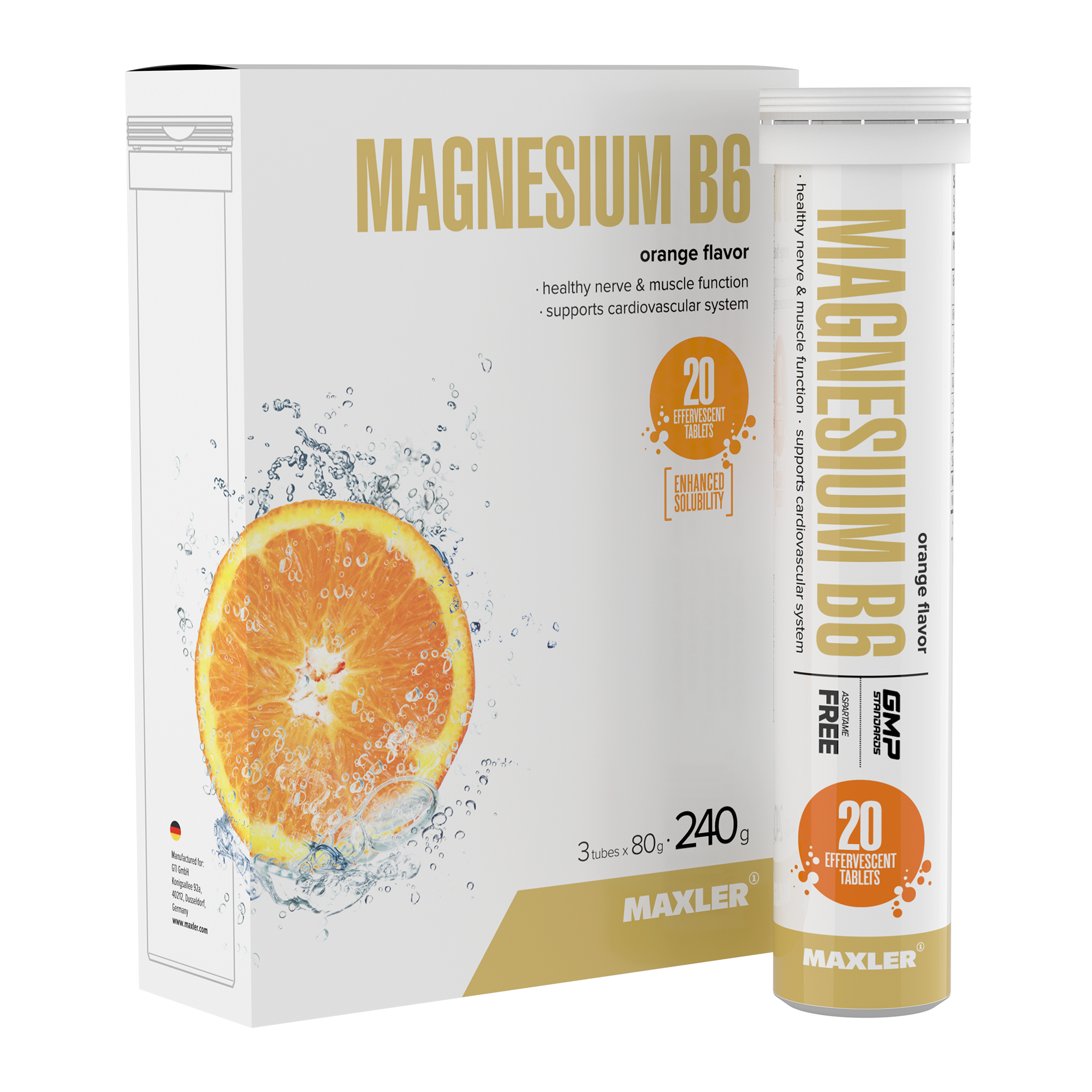 Магний B6 в шипучих таблетках Maxler Magnesium B6 Effervescent, 3 тубы по 20 штук - Апельсин Аптеки Плюс