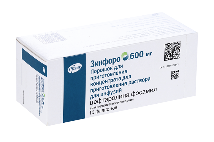 Зинфоро 600 мг, 10 шт, порошок для приготовления концентрата для приготовления раствора для инфузий Аптеки Плюс