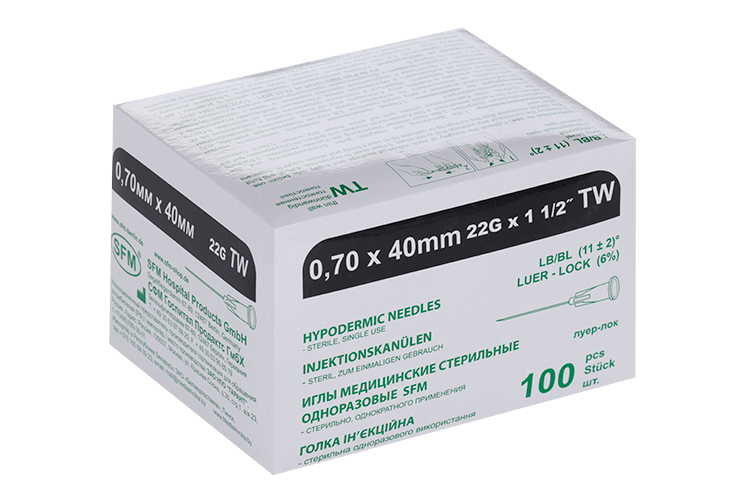 Игла инъекц СФМ 22G (0,70х40 мм), 100 шт Аптеки Плюс