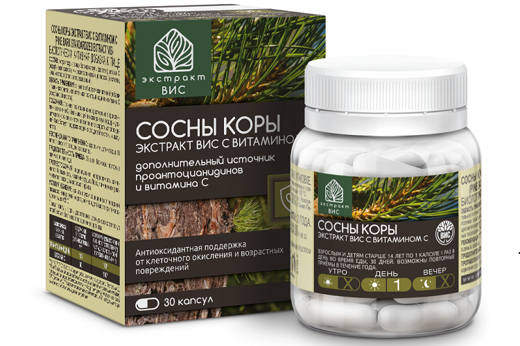 Сосны коры экстракт-ВИС с витамином C, 30 шт, капсулы Аптеки Плюс