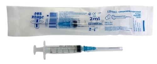 Шприц SYRINGE 3-х комп 23G x1 1/4 0.6 x 30 мм однораз стерил, 2 мл Аптеки Плюс