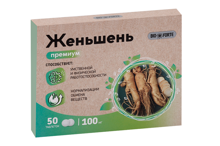Женьшень Премиум+Витамин С Bioforte, 50 шт, таблетки Аптеки Плюс