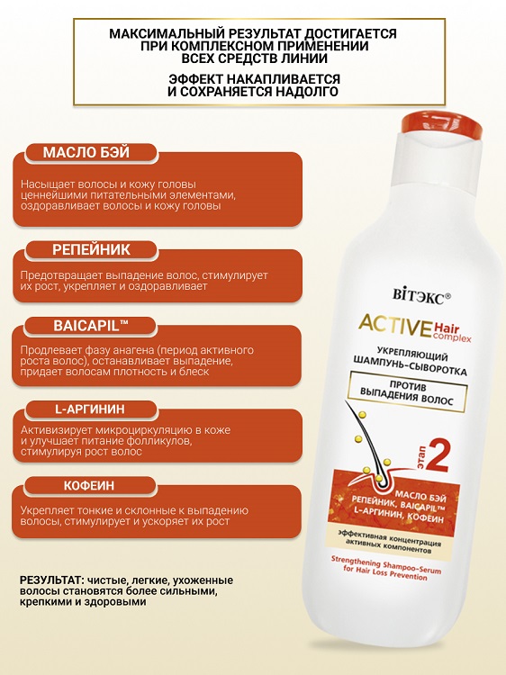 ВИТЭКС Active HairComplex Шампунь-сыворотка укрепляющий против выпадения волос 250мл Аптеки Плюс