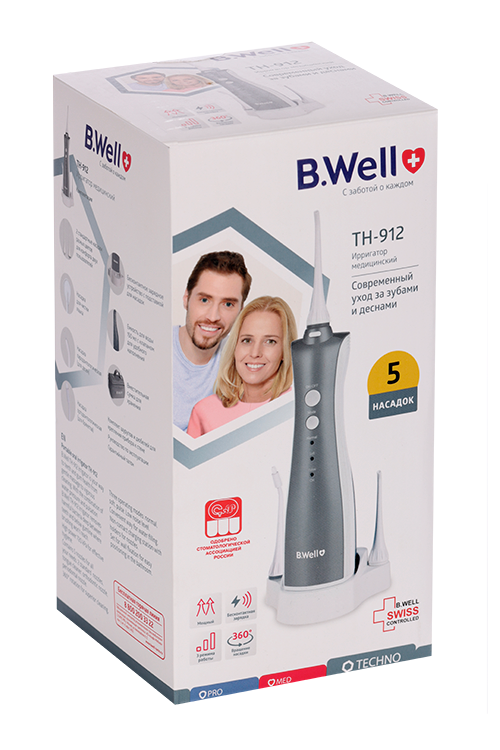 Ирригатор B.Well ТН-912 портатив 5 насад д/полости рта Аптеки Плюс