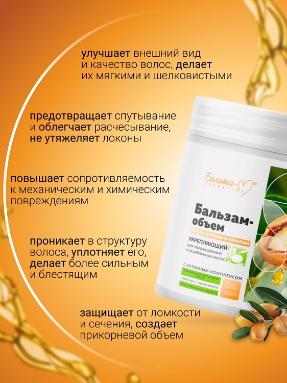 Белита-М COSMETICS Масло арганы и кератин Бальзам-объем Укрепляющий для поврежденных и ослабленных в Аптеки Плюс