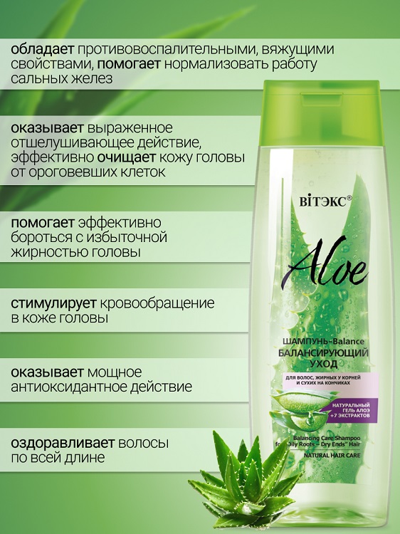 ВИТЭКС ALOE +7 ЭКСТРАКТОВ Шампунь-Balance.Балансирующ. уход д/волос. 400мл Аптеки Плюс