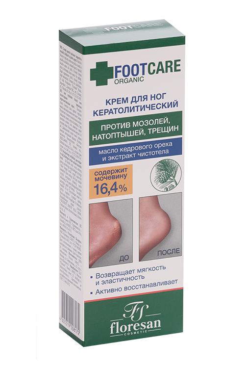 Крем Floresan Organic foot care д/ног кератолитический против трещин/натоптышей/огрубевшей кожи, 100 мл Аптеки Плюс