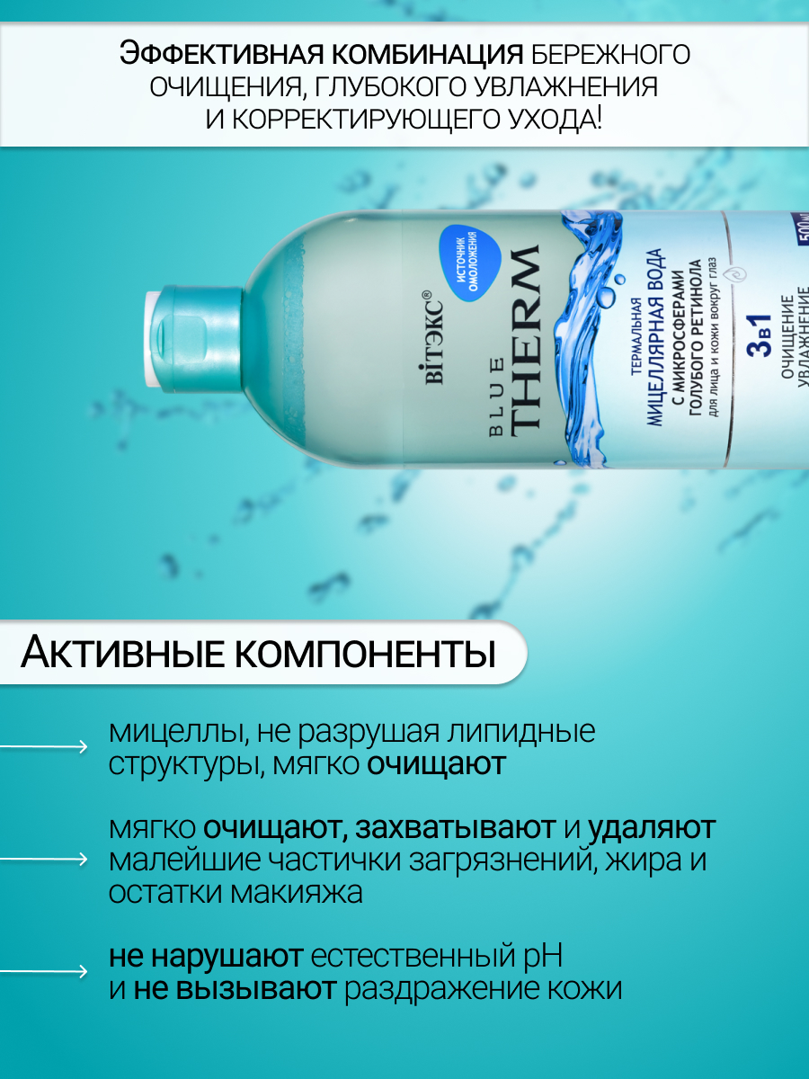 ВИТЭКС BLUE THERM Мицеллярная вода термальная для лица и кожи вкруг глаз 500мл Аптеки Плюс