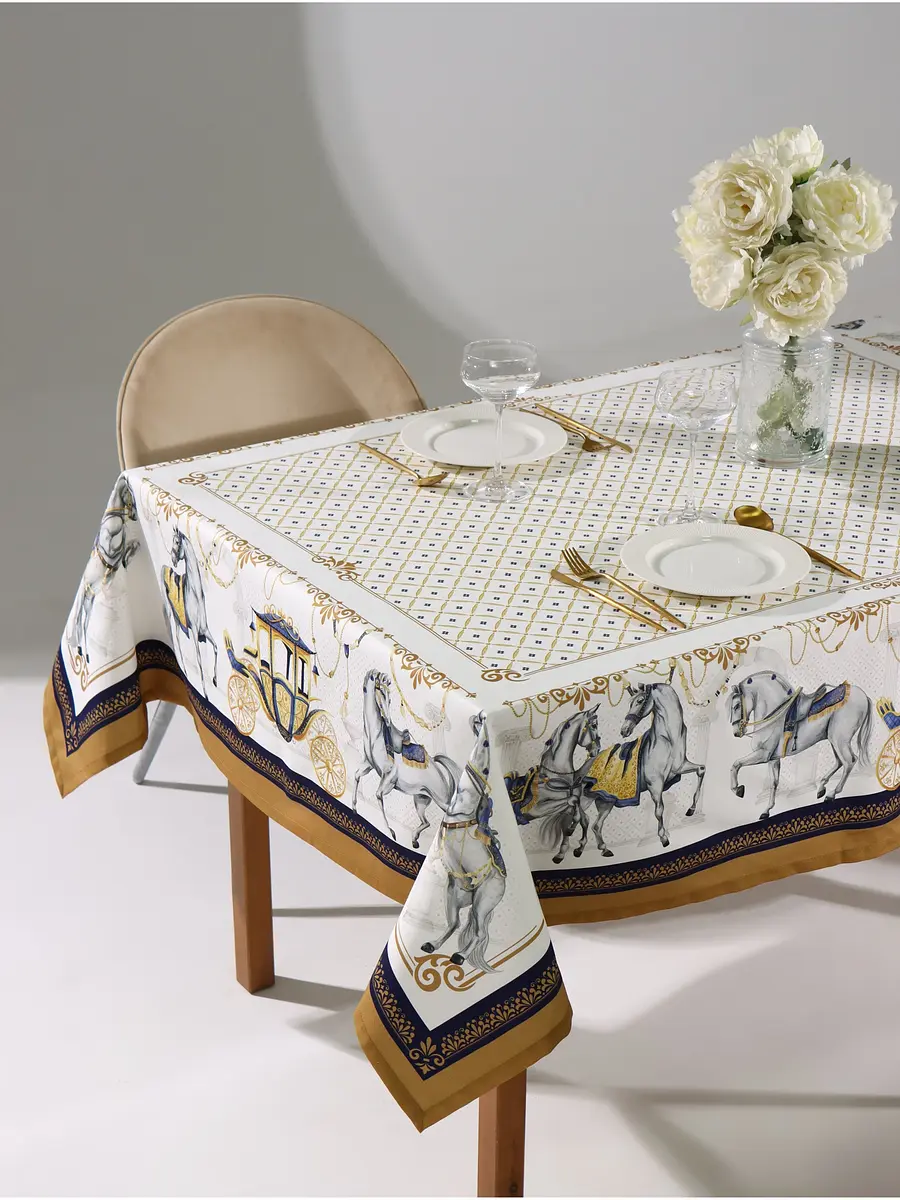 Скатерть Этель Classic хлопковая 150×110 см бело-синяя хлопковая 150×110 см прямоугольная для стола бело-синяя