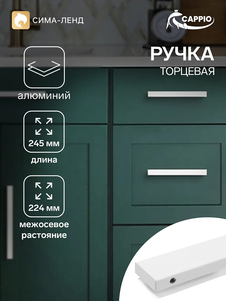 Ручка мебельная торцевая CAPPIO RP101CH 224 мм матовый хром торцевая 224 мм для шкафов матовый хром