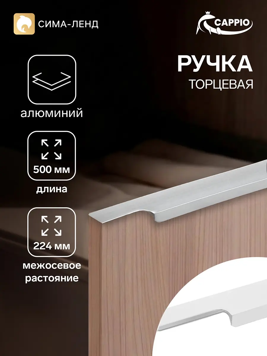 Ручка-профиль мебельная торцевая CAPPIO RP100SC 500 мм матовый хром торцевая 500 мм для шкафа матовый хром