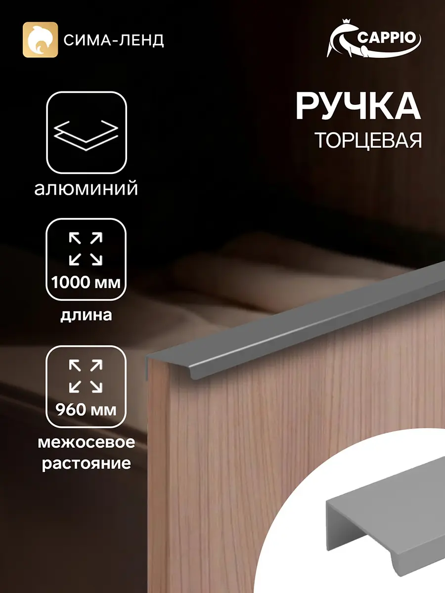 Ручка-профиль мебельная торцевая CAPPIO RT001 1000 мм графит торцевая 1000 мм для распашных дверей графит