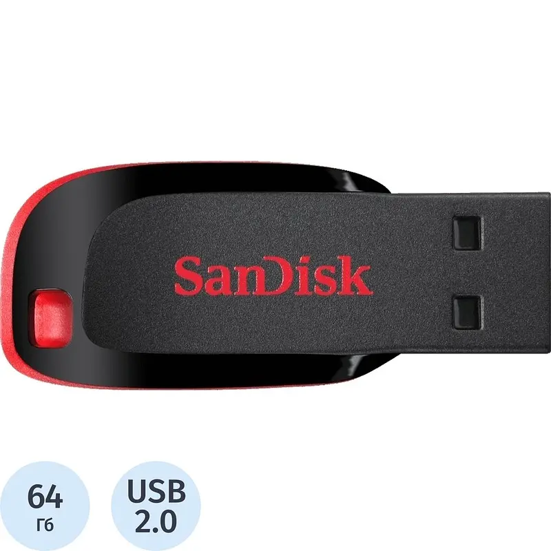 Флешка USB 2.0 64 ГБ SanDisk Cruzer Blade чёрная usb 2.0 64 гб компактная чёрная