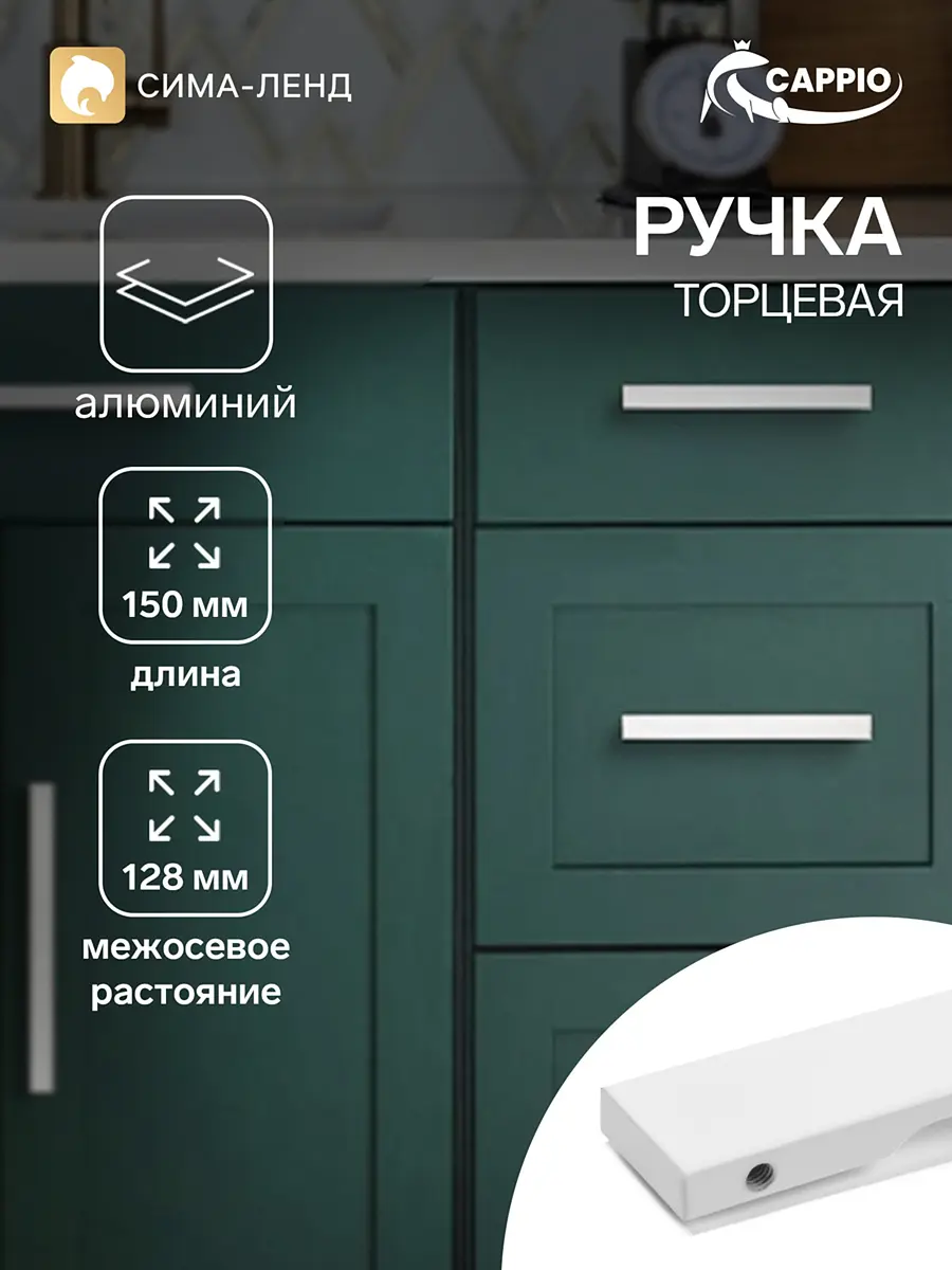 Ручка мебельная торцевая CAPPIO RP101CH 128 мм матовый хром торцевая 128 мм для кухни матовый хром