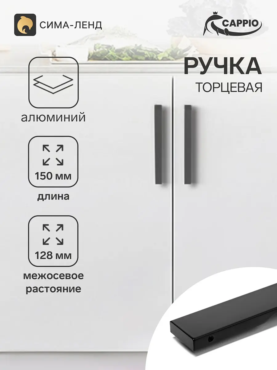 Ручка мебельная торцевая CAPPIO RP101BL чёрная 128 мм торцевая алюминиевая 128 мм для шкафа чёрная