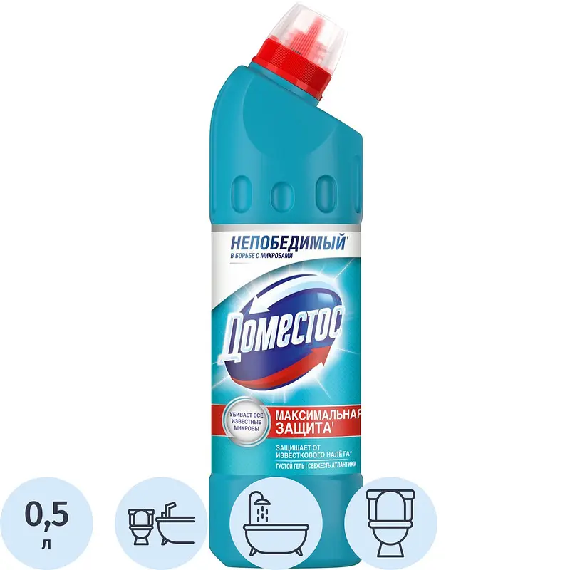 Средство для сантехники Domestos Свежесть Атлантики 0,5 л голубое Unilever чистящее 0,5 л для ванной и туалета голубое