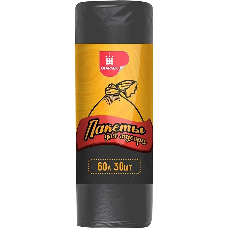 Мешки для мусора UFAPACK 60 л чёрные 30 штук полиэтиленовые 60 л чёрные