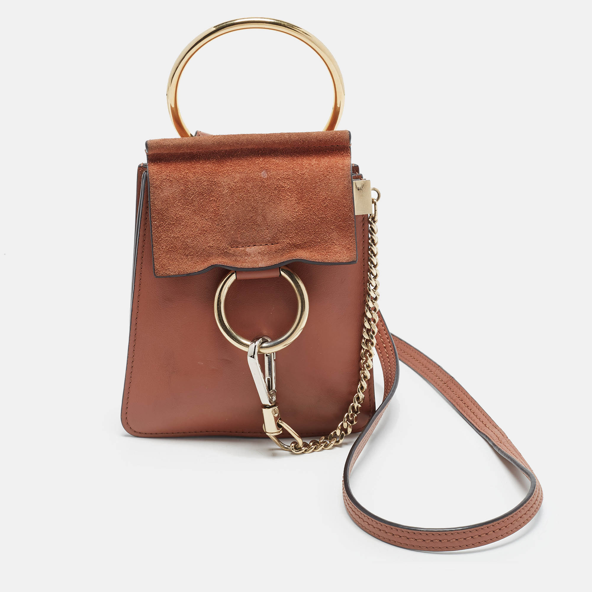 Chloe Faye Bracelet Mini Brown Leather and Suede Crossbody Bag