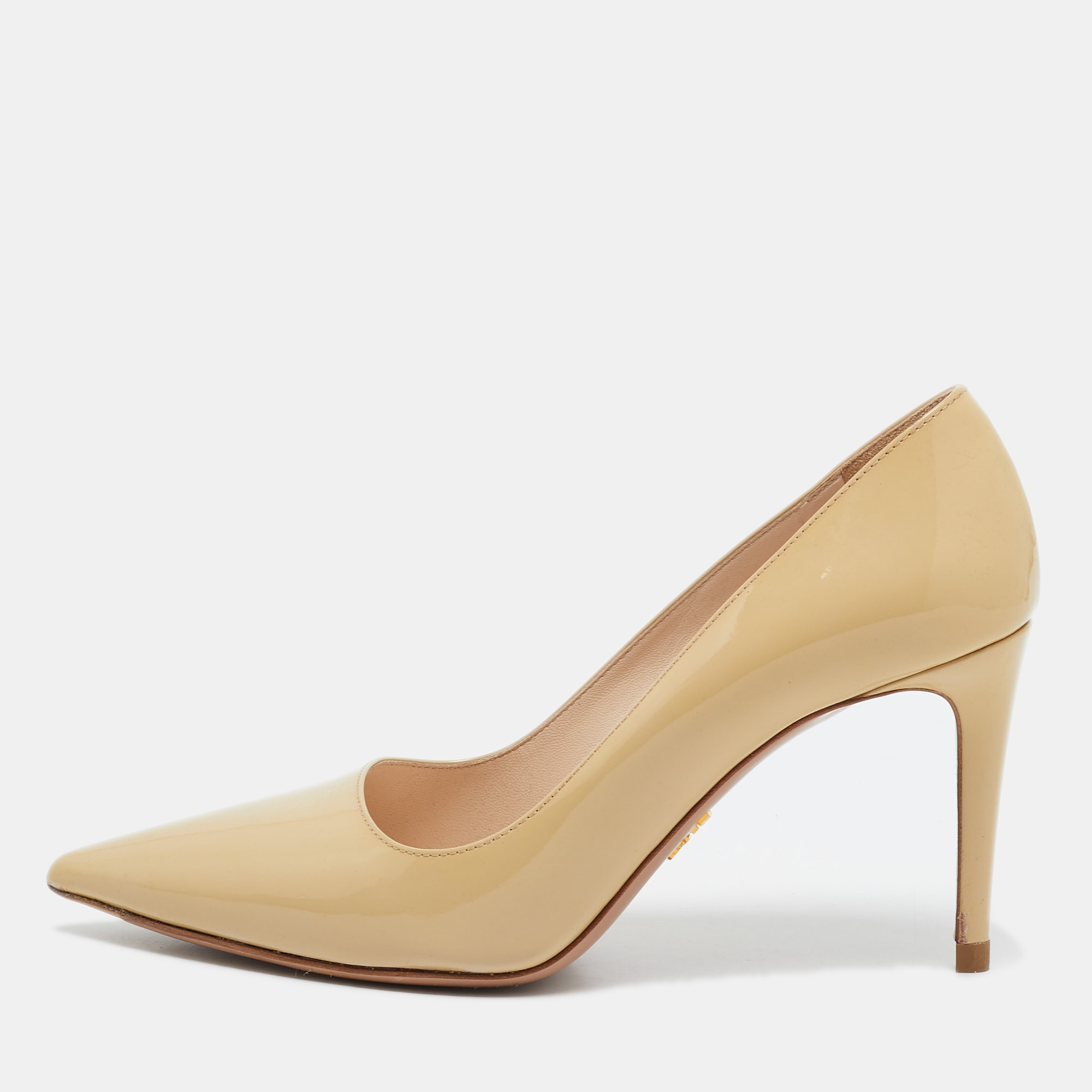 Prada Size 36.5 Yellow Patent Leather Pointed Toe  Pumps