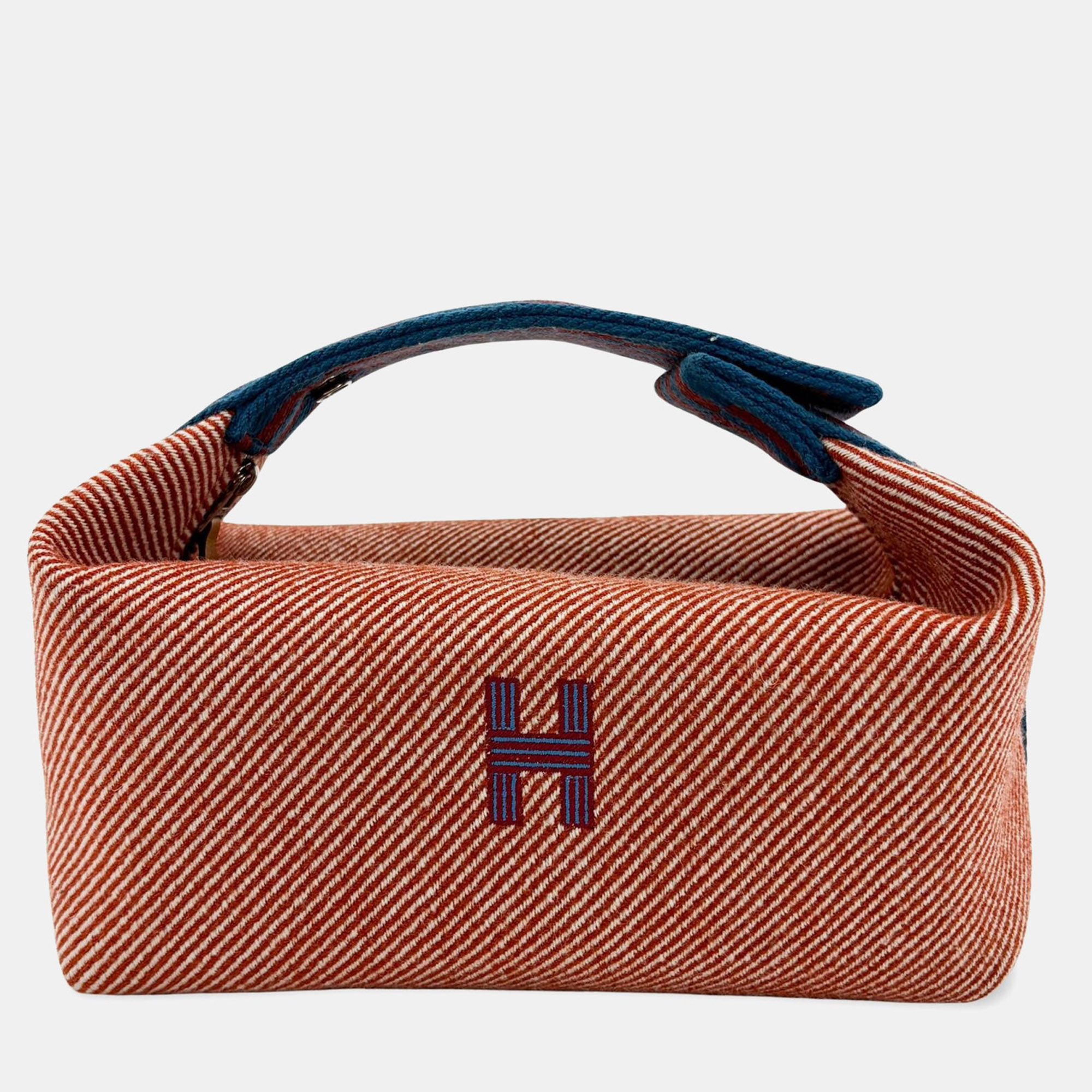 Hermes Bric-&agrave;-Brac PM Terracotta Orange Canvas Pouch Bag