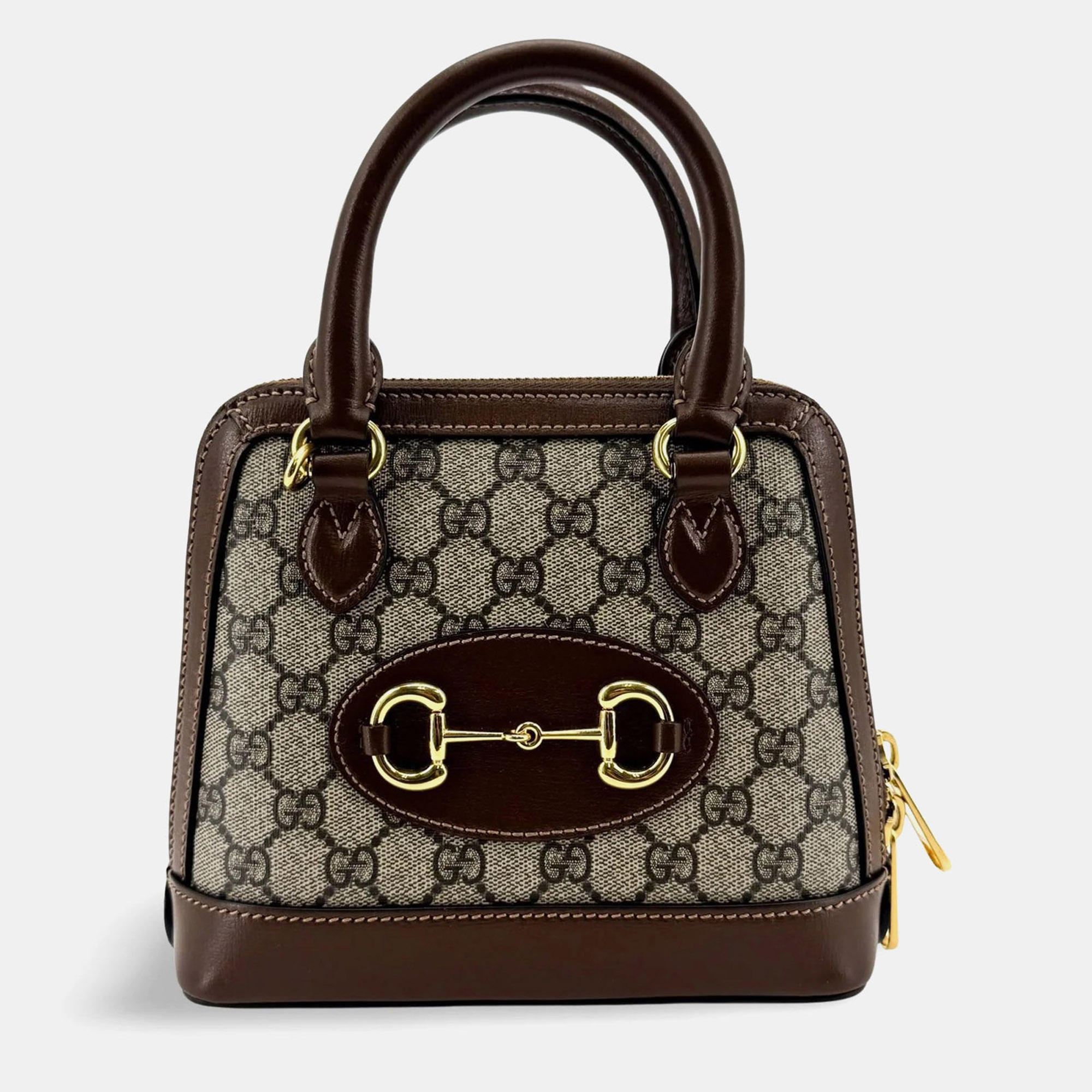 Gucci Horsebit 1955 Mini Brown GG Supreme Canvas Leather Top Handle Bag